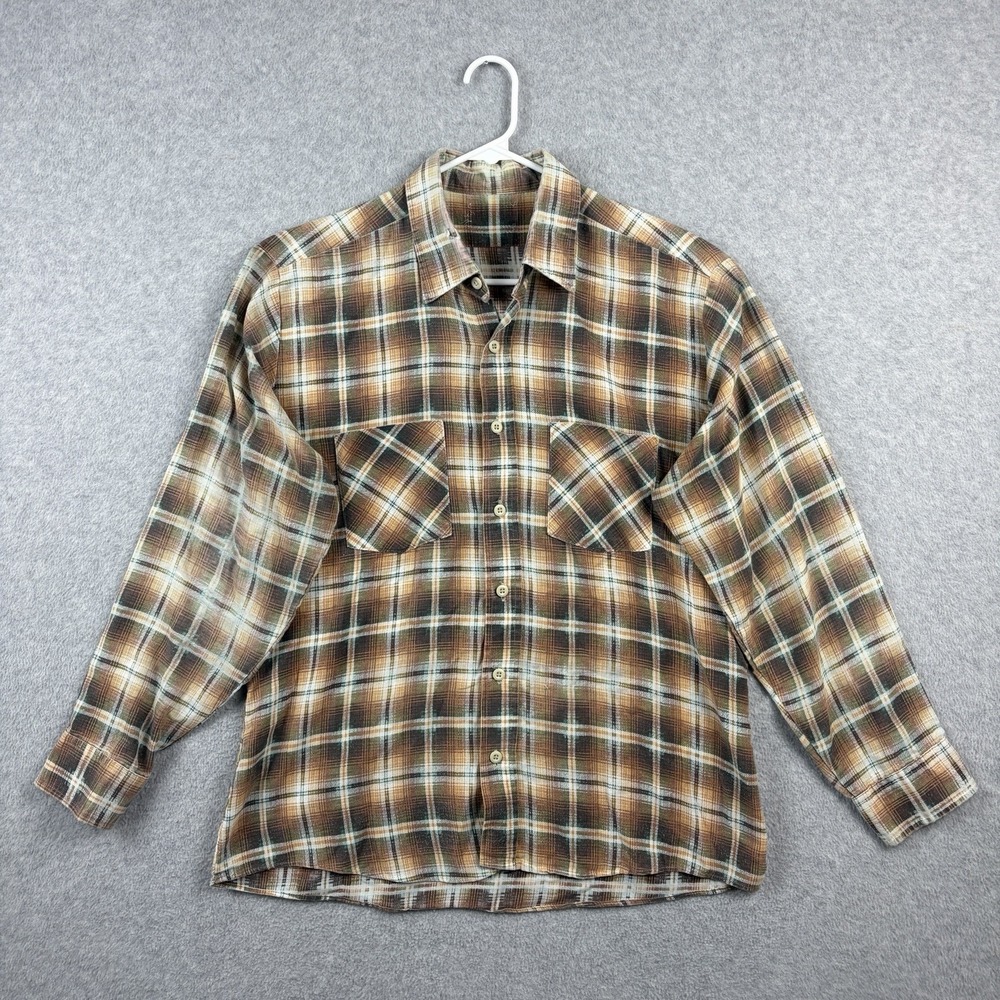 Vintage 70s Flannel Shirt Men Large Shadow Plaid Thrashed Burnout Printed Grunge